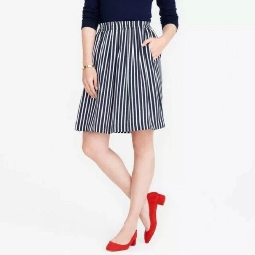 J. Crew Striped Blue White Skirt Elastic Waist Lined Size 16 815